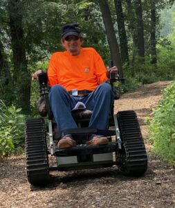 Steve Kriz using all-terrain wheelchair