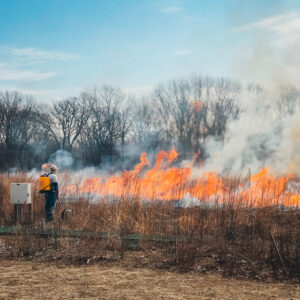 Volunteer watching over prairie burn