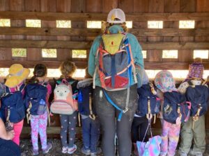 Creekside Forest School class enjoying the bird blind